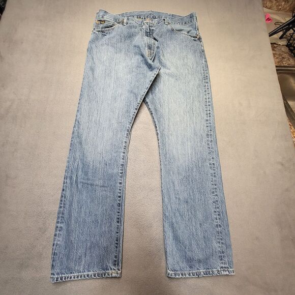 Polo Ralph Lauren Jean Mens 36x30 Blue Varick Slim Straight Distressed Denim - Picture 1 of 11